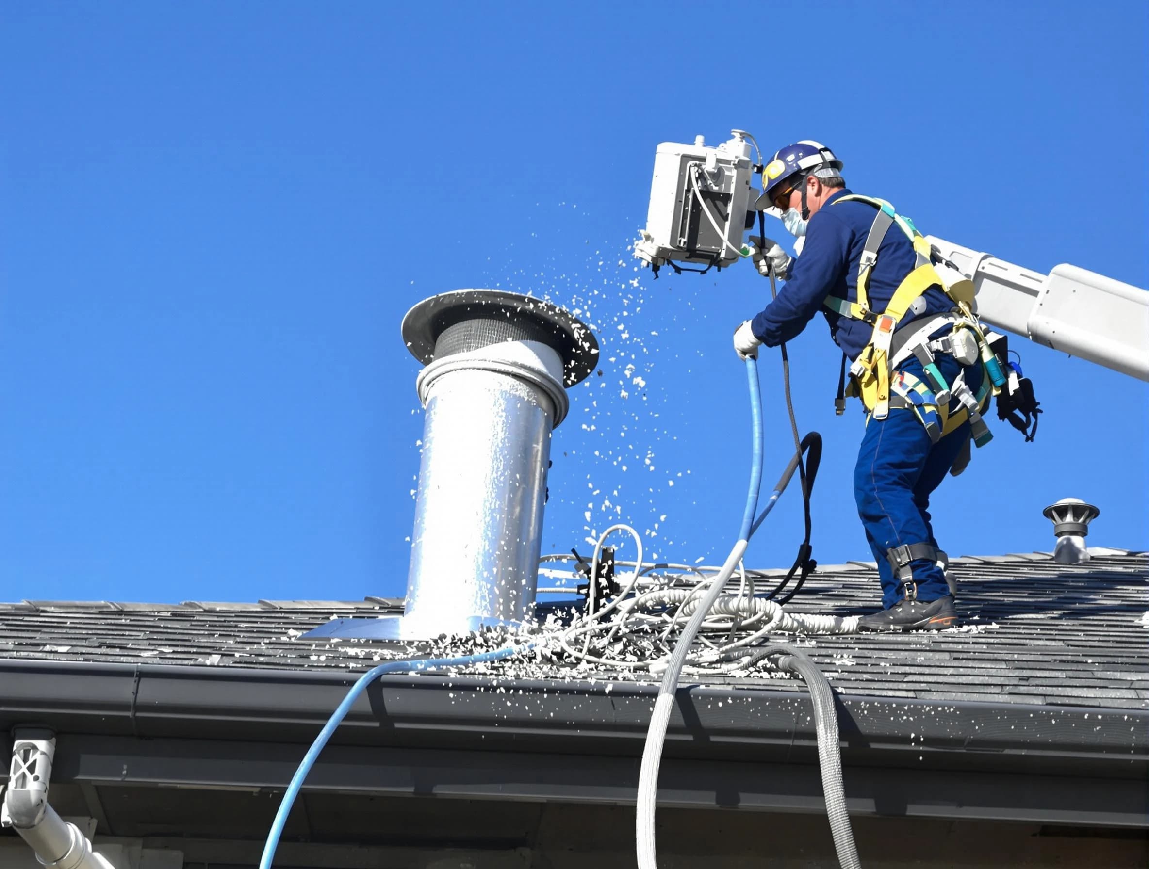 Murray Dryer Vent Cleaning certified technician safely cleaning a roof-mounted dryer vent in Murray
