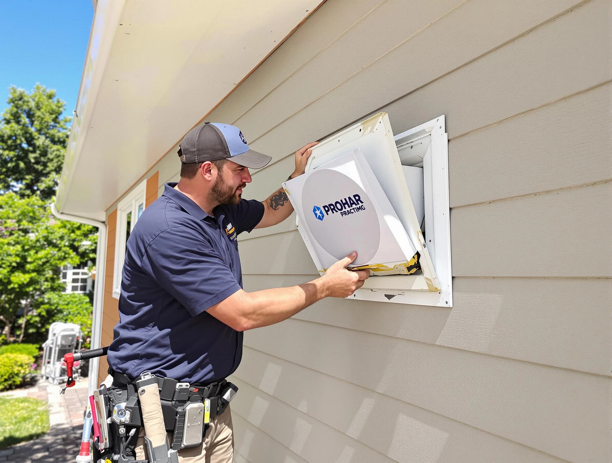 Murray Dryer Vent Cleaning technician installing a new protective dryer vent cover on a home in Murray