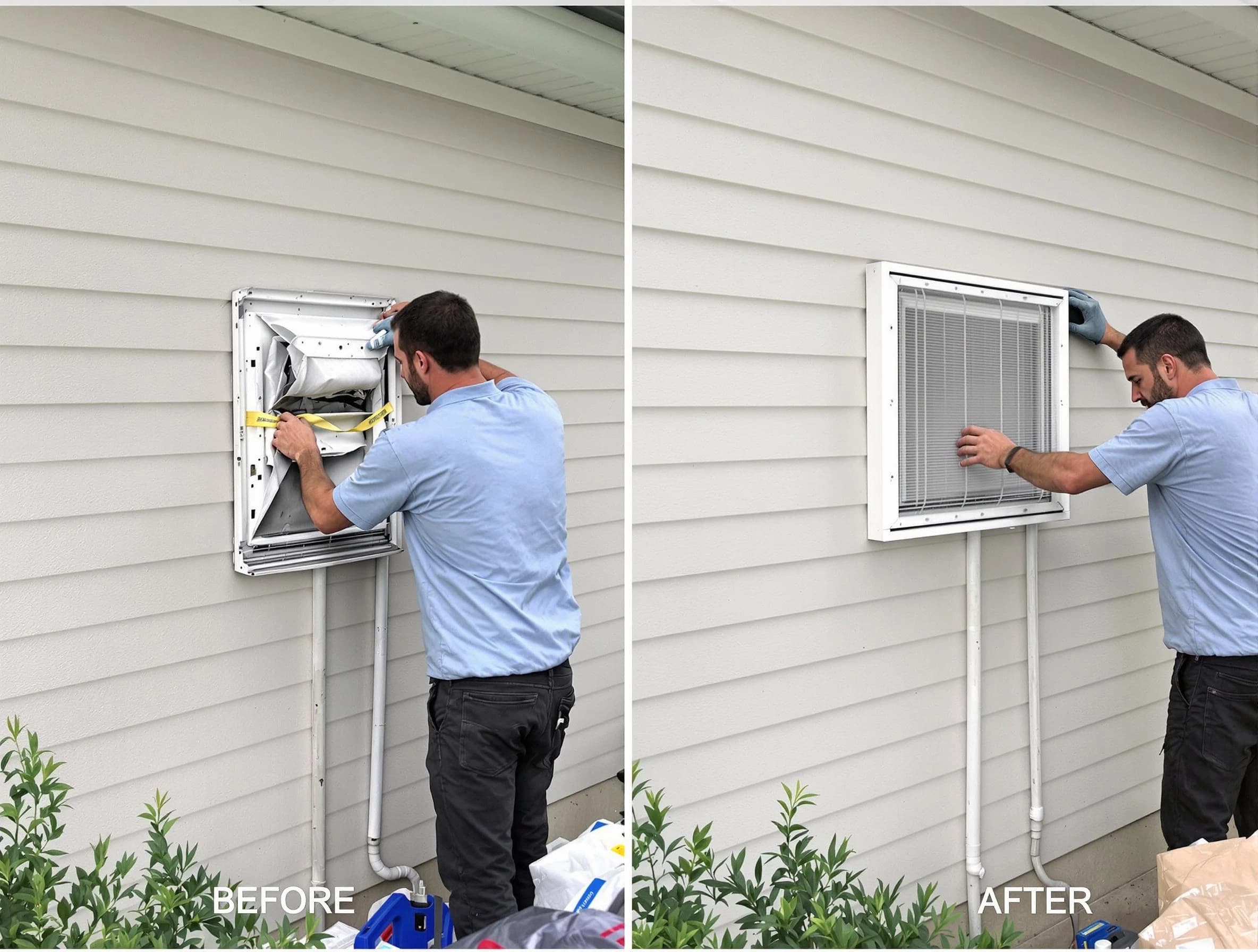 Murray Dryer Vent Cleaning technician installing high-quality dryer vent cover at a residential property in Murray