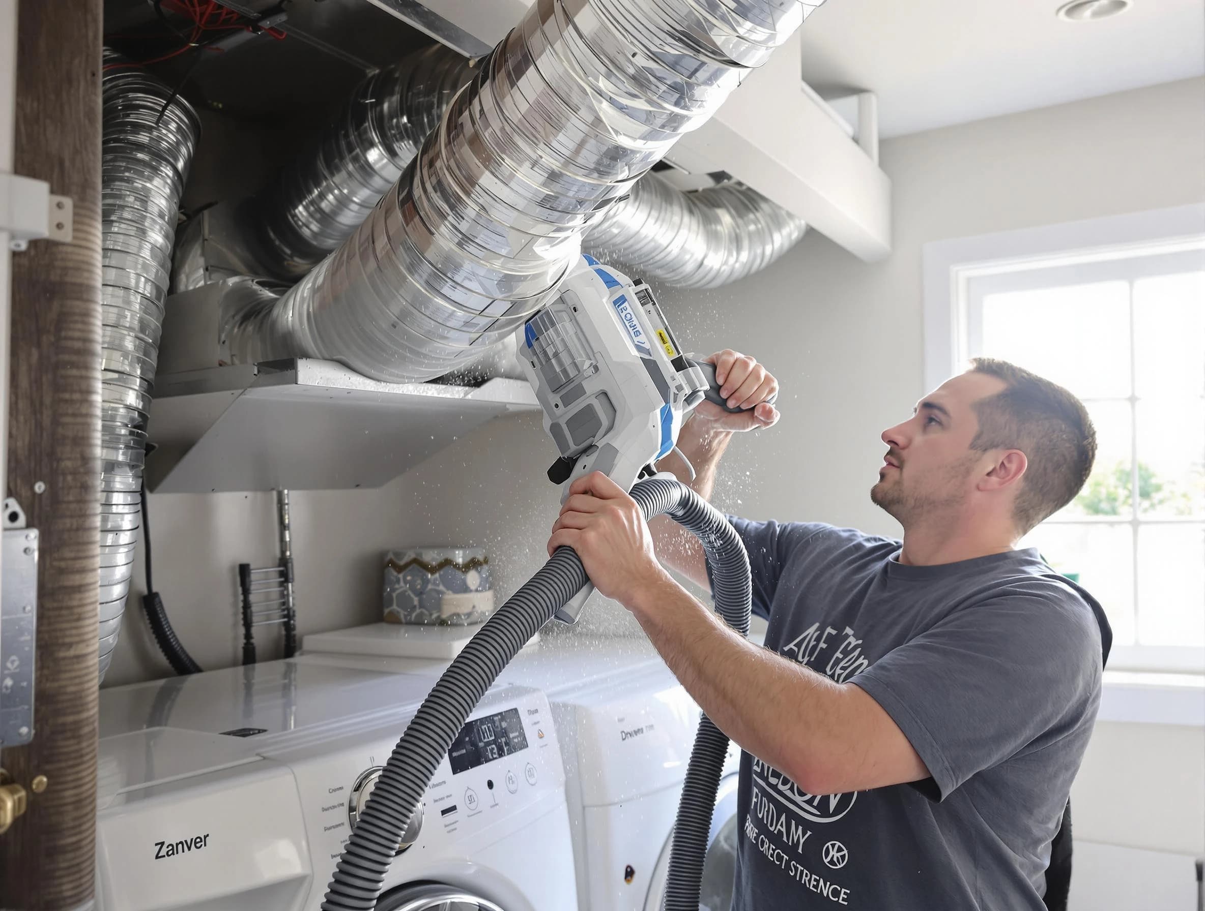 Murray Dryer Vent Cleaning specialist cleaning deep within a dryer vent duct system in Murray