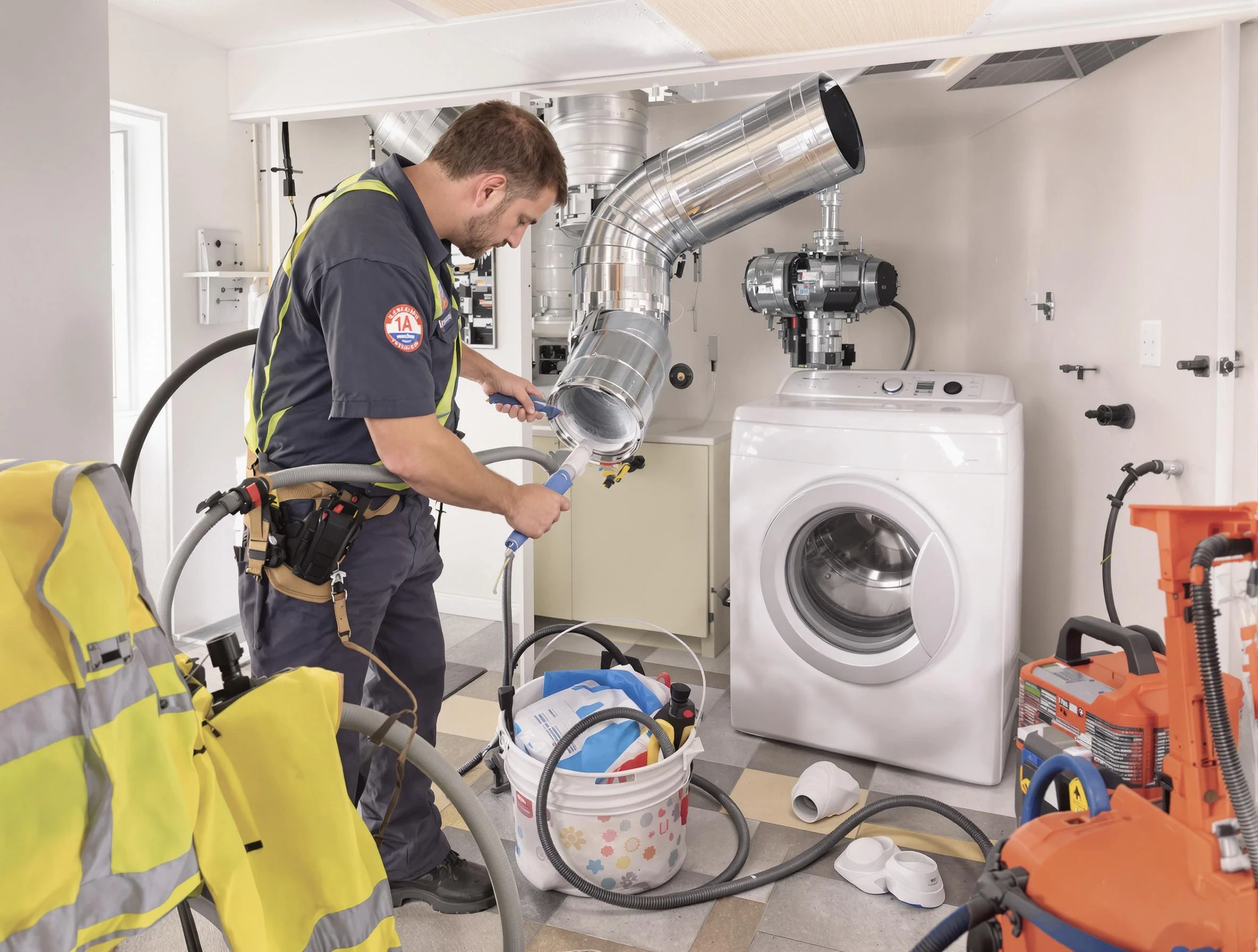 Murray Dryer Vent Cleaning technician using specialized equipment to clear severe dryer vent blockage in Murray